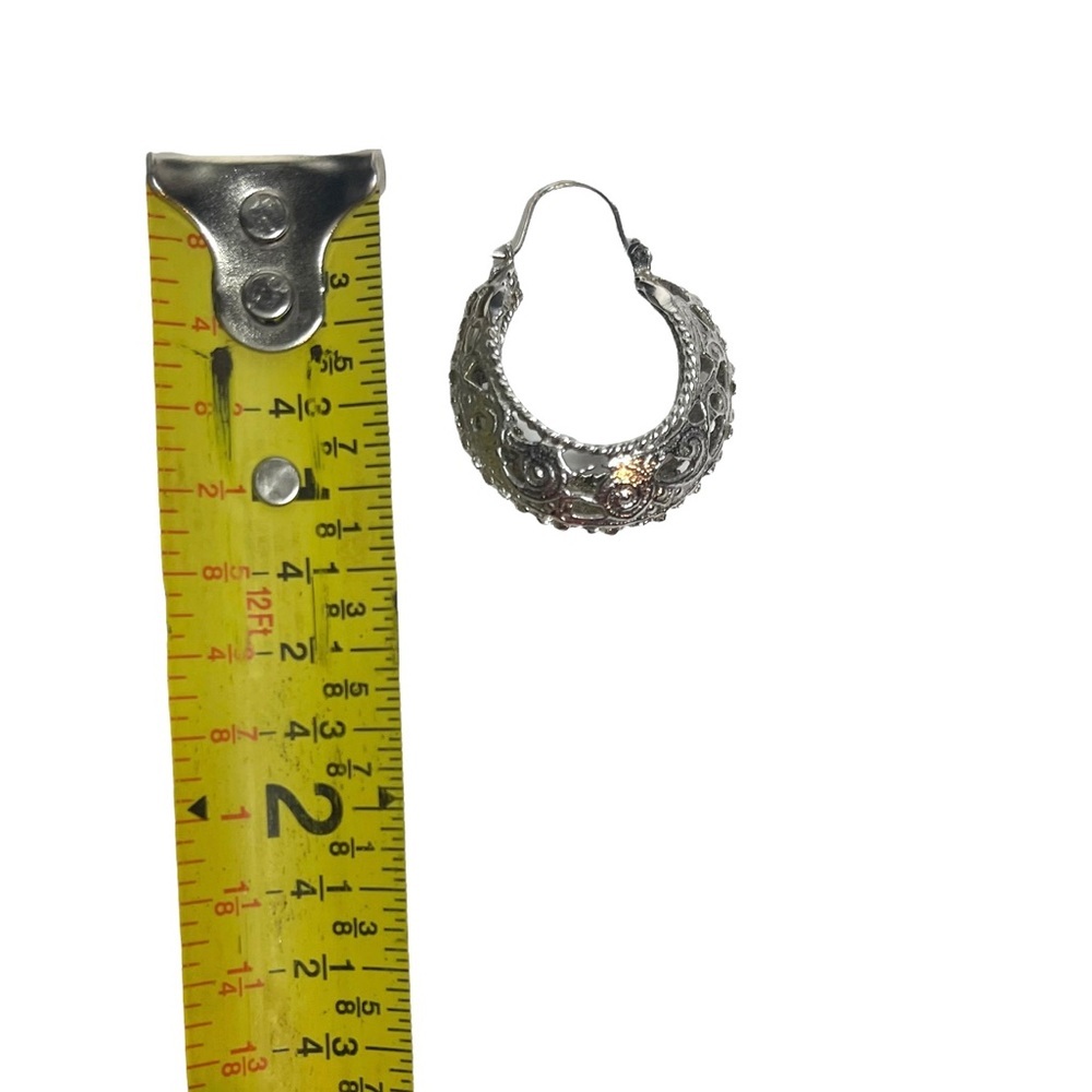 Vintage Silver Tone Filigree Hoop Earrings - Picture 4 of 7